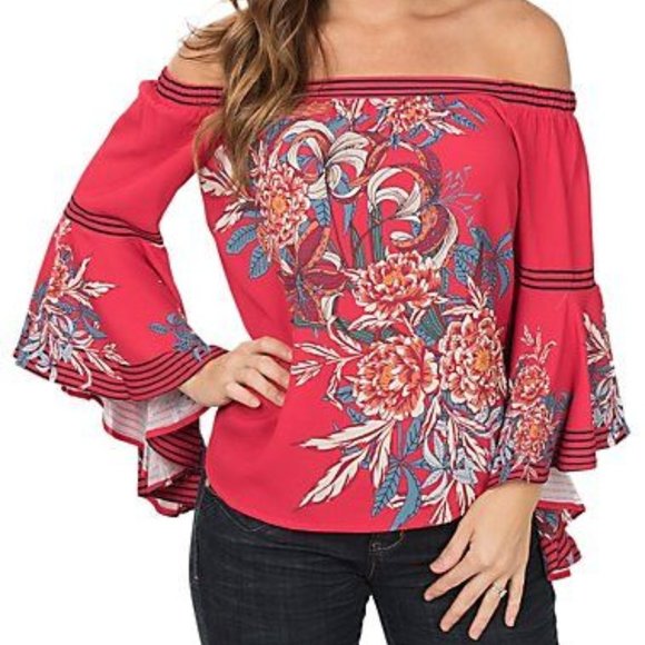 Flying Tomato Tops - Flying Tomato Red Off the Shoulder Bell Sleeve Top